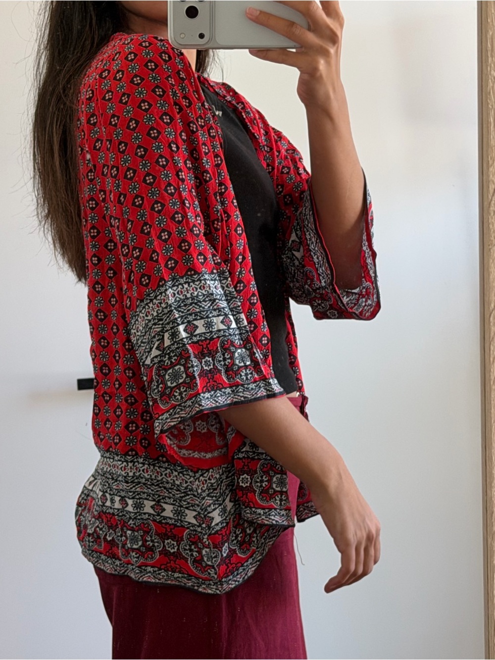 Red Printed Open-Front Women's Cover Up